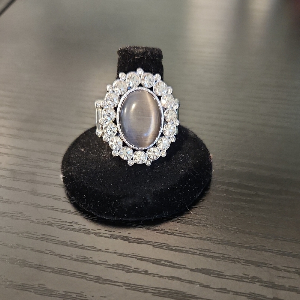 Cinderella Silver and Gray Halo Ring with Sparkling Stones